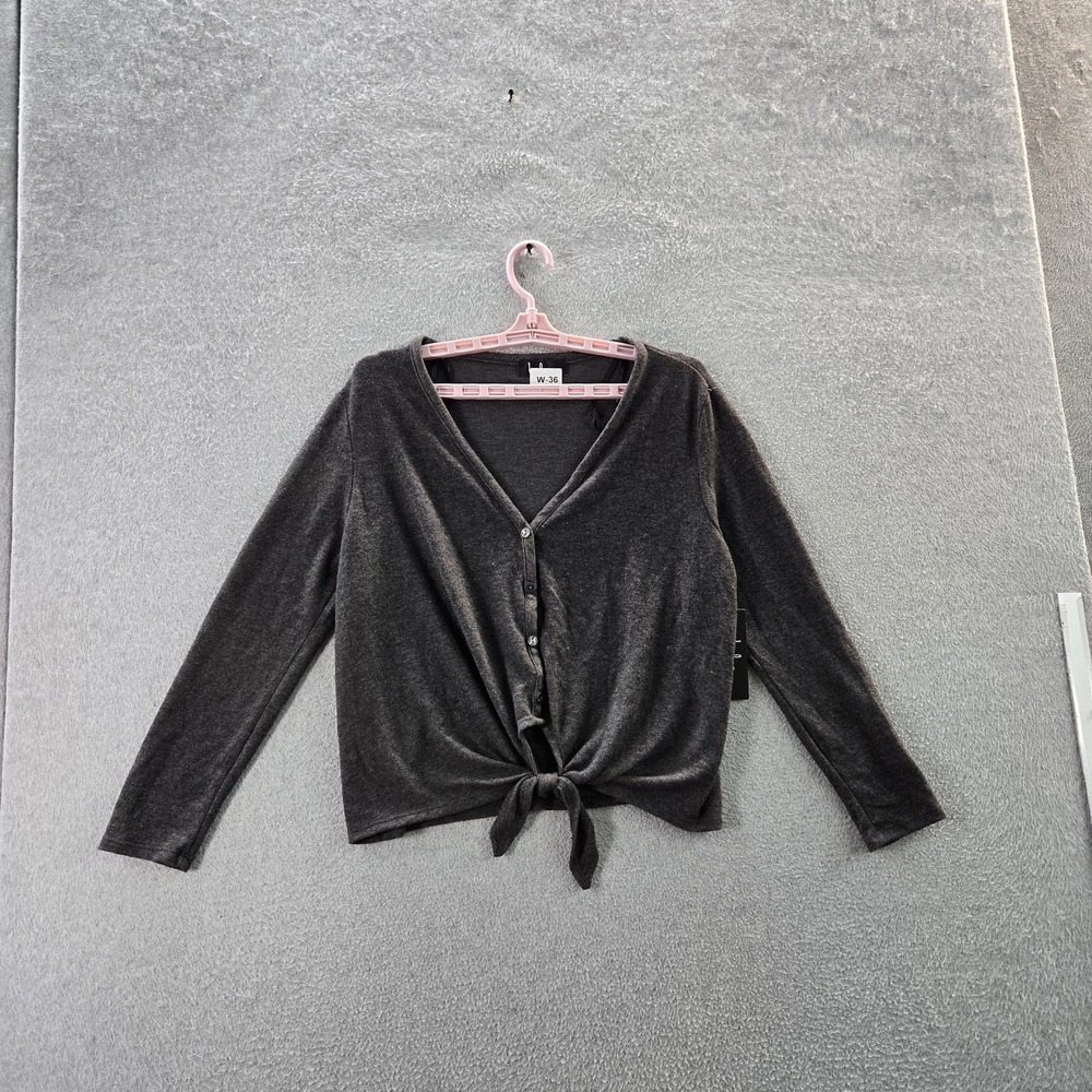 Lulus Women Cardigan S Gray  Rayon Blend Tie Front Button V-Neck NWT‎